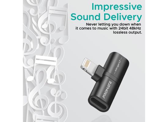 Promate iHinge-LT 2-in-1 Audio & Charging Adaptor with Lightning Connector